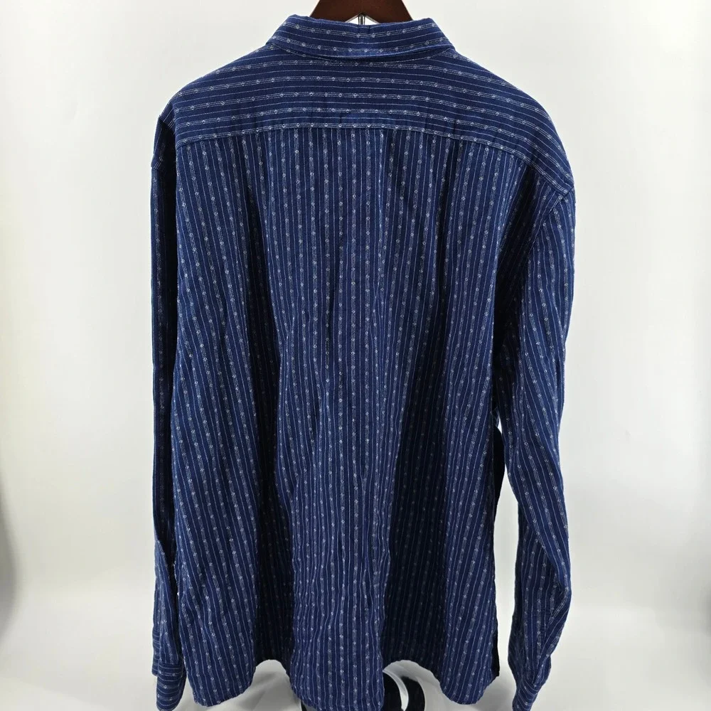 Banana Republic Button Down Shirt Mens Untucked Fit Linen Blend Blue Stripe XXL